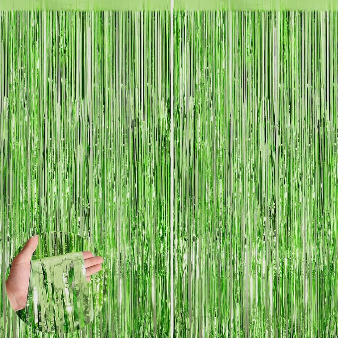 Grass Green Fringe Curtain Party Streamers 2Pack 3.3 x 8.3 Ft Foil Fringe by UWPVOWSR