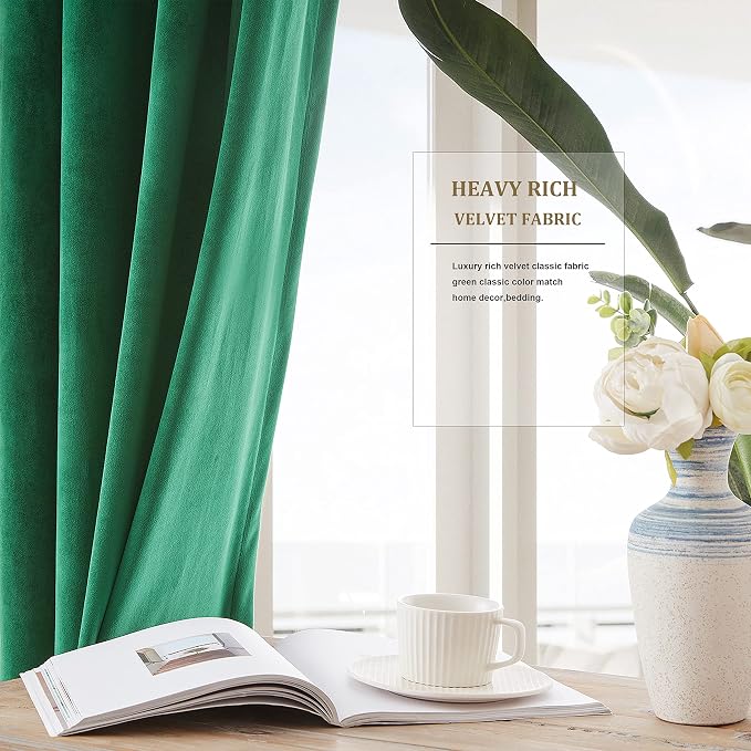 BULBUL Velvet Green Blackout Curtains 90 inch Long - Image 5