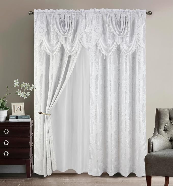 GLORY RUGS Jacquard Luxury Window 2 Panel Set White Curtain by GLORYRUGS