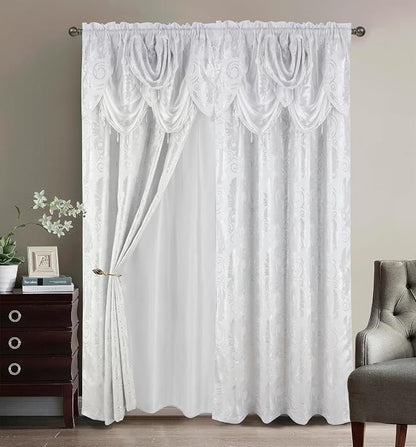 GLORY RUGS Jacquard Luxury Window 2 Panel Set White Curtain by GLORYRUGS
