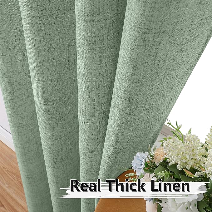 Tollpiz Short Linen Curtains Living Room Rod Pocket Semi Sheer Curtain Burlap - Image 3
