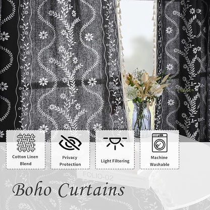 Schweek Black Boho Curtain 84 Inches Length 2 Panels Drapes - Image 4
