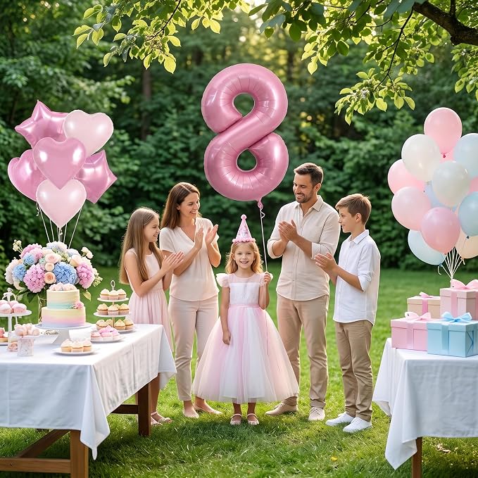 TONIFUL 8th Birthday Balloons Kit 40 Inch Pink Large Number 8 Foil Balloon | - Image 5