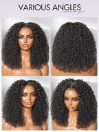 LUVME HAIR 5X5 Kinky Curly 200% Human Hair Wigs Glueless Lace Front 16 Inches Pre Cut Plucked Hd Lace Wig Ready To Go Natural Color Flexi-Fit Drawstring Cap Bleached Knots Black Wigs