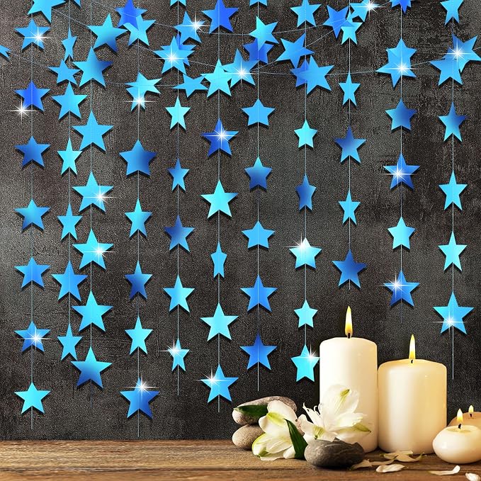 Patelai 130 ft Star Garland Banner Decor, Holographic Blue by Patelai