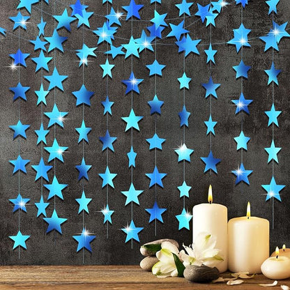 Patelai 130 ft Star Garland Banner Decor, Holographic Blue by Patelai
