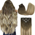 GOO GOO Clip in Hair Extensions Real Human Hair, Remy Human Hair Extensions Clip ins for Women, Natural Human Hair, 12inch 85g 7Pcs, 3/8/613 Balayage Walnut Brown to Ash Brown and Bleach Blonde