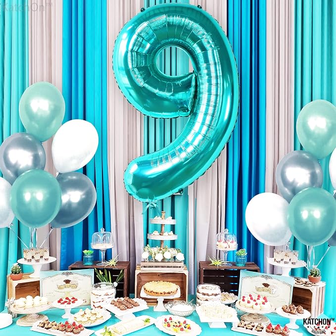 KatchOn Foil Teal Blue Number 9 Balloon - Image 8
