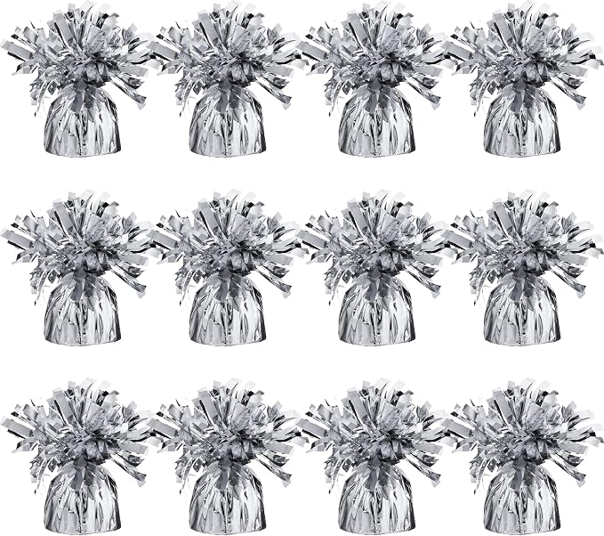 Silver Balloon Weights, Heavy Balloon Weight Pack of 12 Metallic Foil Weights by Srenta