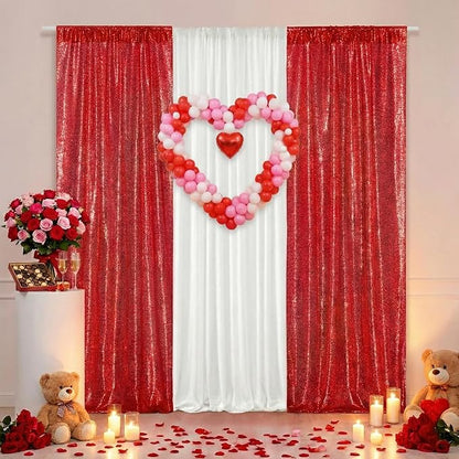 PartyDelight Red Sequin Backdrop Curtains 2x8ft 2 Panels | Sparkly 3mm sequins - Image 6