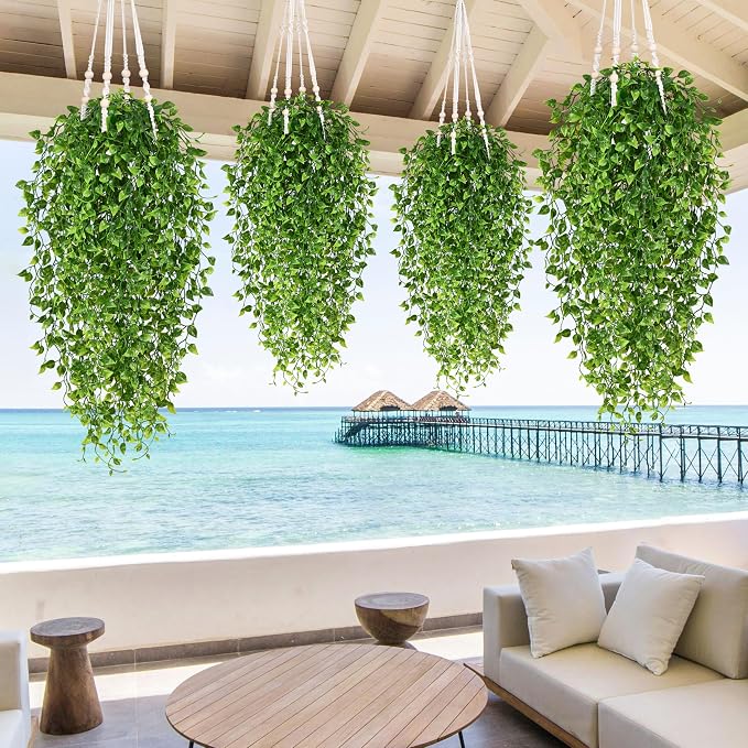 4Pcs Artificial Hanging Plants, Fake Vines Boston Ivy | Fake Hanging Plants UV - Image 7