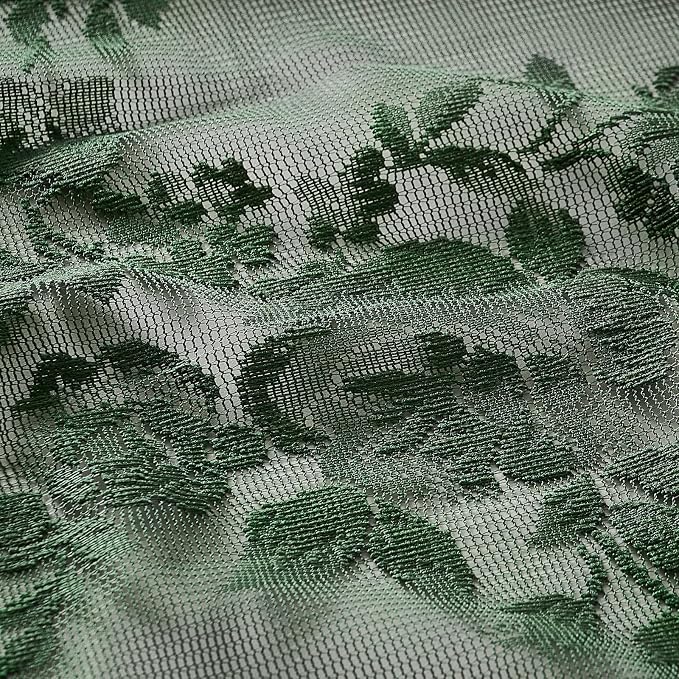 Leaf Green Lace Curtains 54 Inch Length 2 Panels Set Country Floral Sheer - Image 7