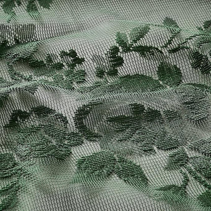 Leaf Green Lace Curtains 54 Inch Length 2 Panels Set Country Floral Sheer - Image 7