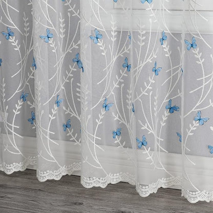 White Sheer Voile Curtains White Embossed Butterflies 84 Inches | Light - Image 3