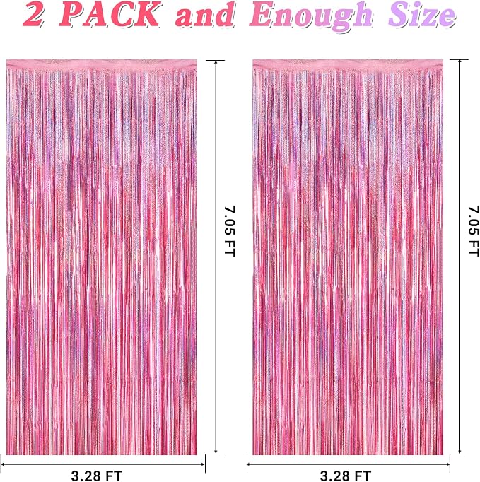 2 Pack Glitter Pink Backdrop, 3.28 FT x 7.05 FT Birthday Party Decorations - Image 2