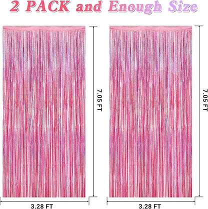 2 Pack Glitter Pink Backdrop, 3.28 FT x 7.05 FT Birthday Party Decorations - Image 2