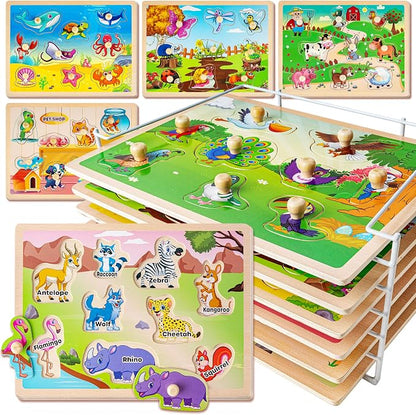 SYNARRY Wooden Puzzles for Toddlers 1-3, 6XSET Animals Puzzles for Toddlers 2-4 by SYNARRY