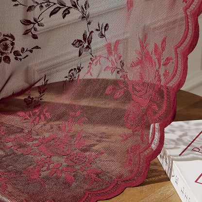 Burgundy Lace Kitchen Curtains 36 Inch Length - Image 3