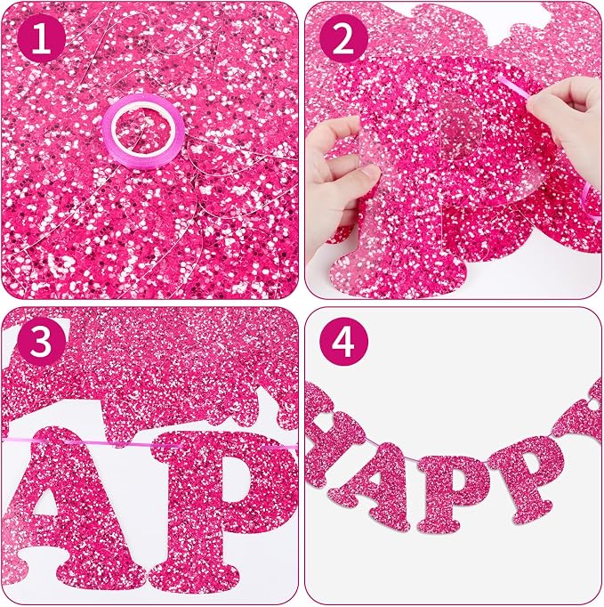 Rose Red Happy Birthday Banner Birthday Party Decorations Happy Birthday Banner - Image 7