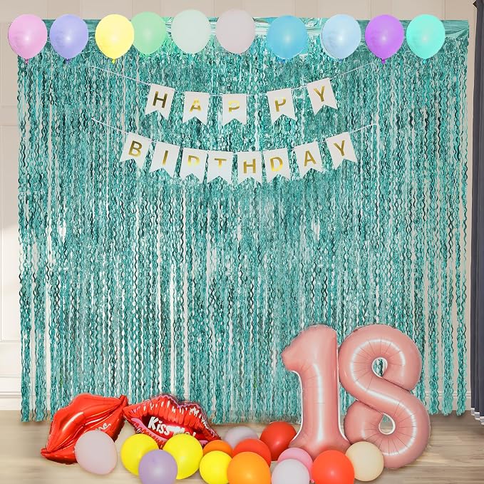 4 Pack 3.3 ft x 6.6 ft Wavy Aqua Teal Blue Tinsel Foil Fringe Curtains Backdrop - Image 5