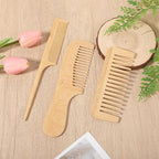3 Pcs Bamboo Comb for Hair Growth, Natural Handmade Bamboo Anti-Static Combs Set - Wide Tooth, Rat Tail & Fine Tooth, Natural Nan Zhu Bamboos Wooden Combs for Hair & Beard, Travel Friendly