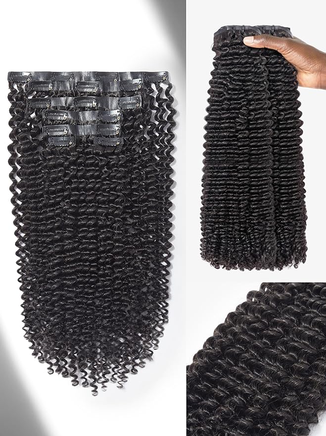 LUVME Curly Hair Extensions Clip ins for Women, Full Head with 2 Pack 270g 14pcs 24Inch Clip in Hair Extensions Raw Virgin Hair Kinky Curly Clip ins