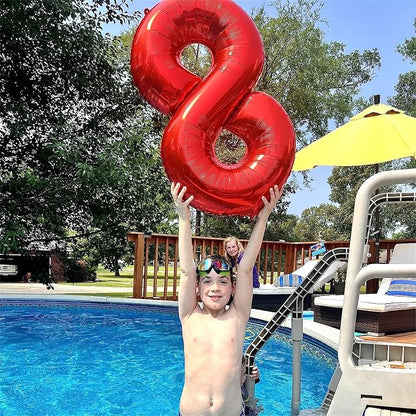 40 Inch Red 8 Balloons Number, Big Self Inflating Foil Girls 8th Birthday - Image 4