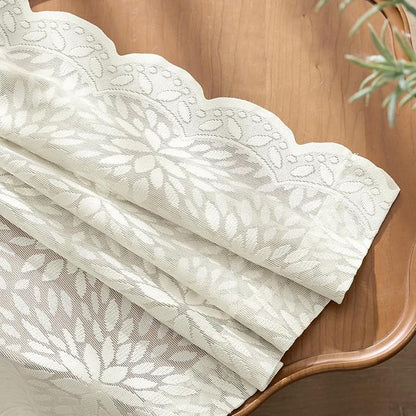 MIULEE Vintage Floral Scalloped Lace Curtains 2 Panels, Ivory 52" W x 63" L | - Image 5