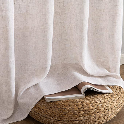 MIULEE Natural White Linen Curtains 64 Inch Length 2 Panels - Image 7