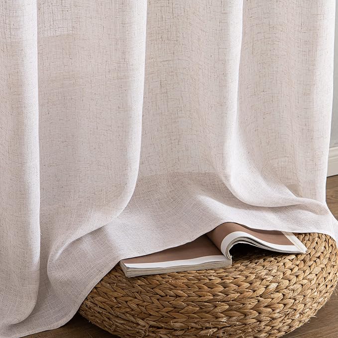 MIULEE Natural White Linen Curtains 52x90 Inch Long 2 Panels - Image 7