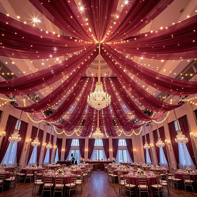 6 Panels Burgundy Ceiling Drapes - Image 3