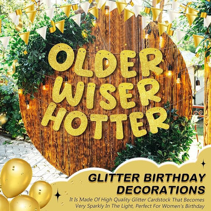 Fulmoon Set of 3 Pre Strung Older Wiser Hotter Glitter Banner Funny Birthday - Image 5