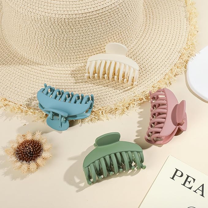DEEKA 4 PCS 2.5 Inch Hair Claw Clips Double Row Teeth Matte Hair Jaw Clips Hair Barrettes Thick Medium Thin Hair Clips for Women (Beige,Blue,Pink,Green)