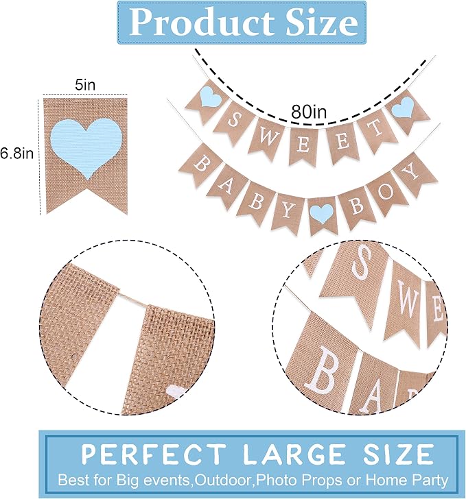 Sweet Baby Boy Burlap Banner - Image 5