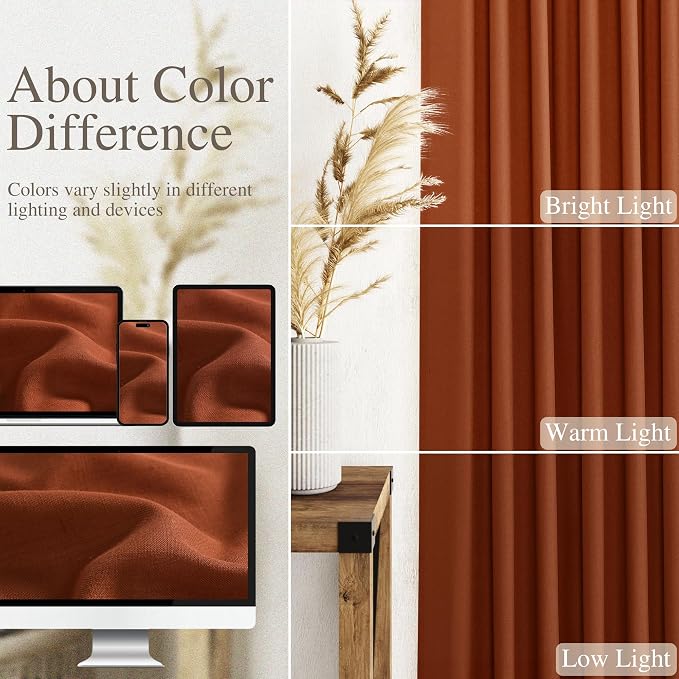 Linen Blend Terracotta Curtains 96 inches Long 2 Panel Back Tab Rod Pocket - Image 4