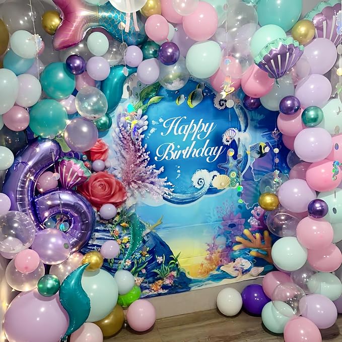 Mermaid Balloon Garland Arch Kit, Pastel Pink Purple Teal Blue Clear Latex - Image 4
