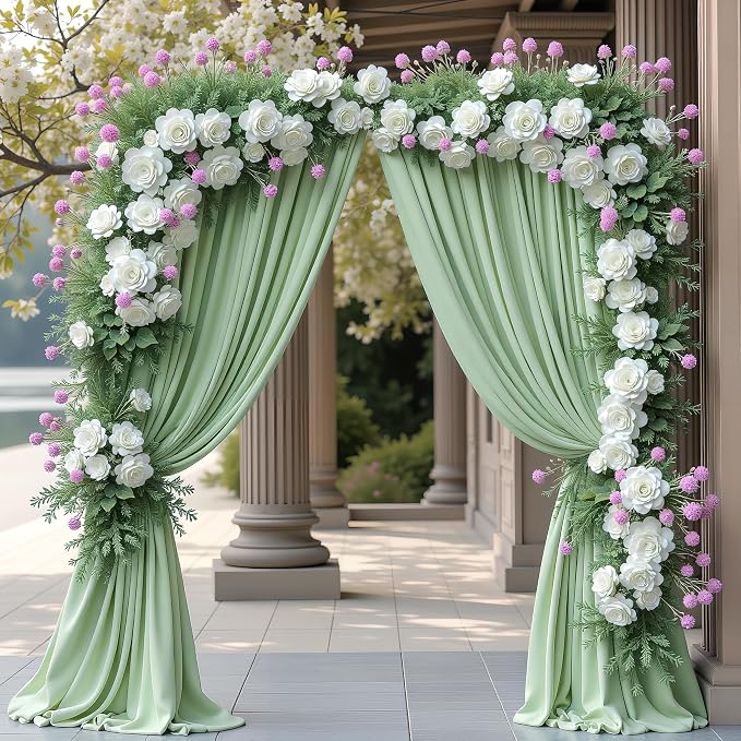 Sage Green Backdrop Curtain Drapes - Image 5
