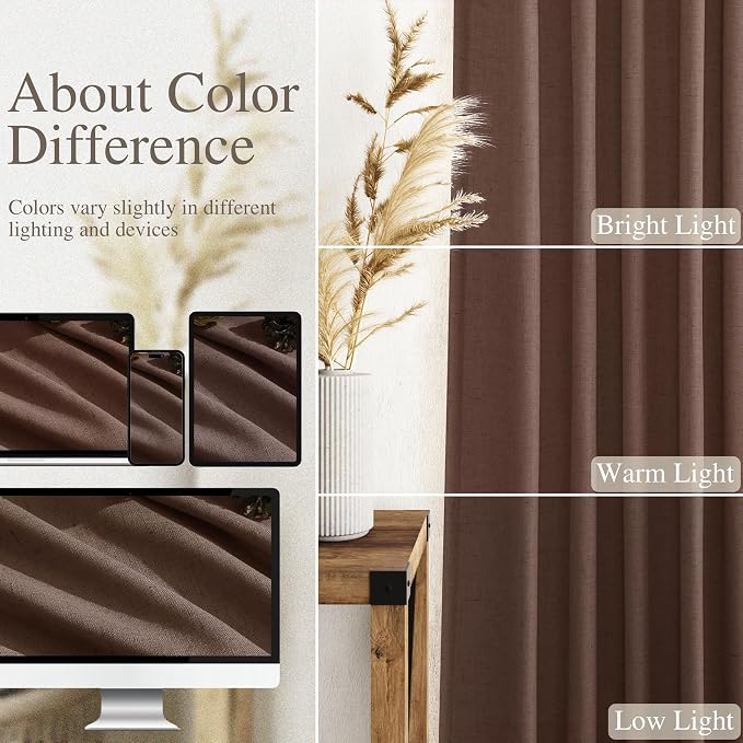 Mocha Mousse Curtains 90 Inch Length 2 Panel Set Back Tab Rod Pocket Linen Boho - Image 3