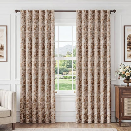 Beauoop Brown Floral Jacquard Blackout Curtains - Image 2
