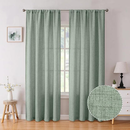 Tollpiz Short Linen Curtains Bedroom Rod Pocket Semi Sheer Curtain Burlap Light by Tollpiz