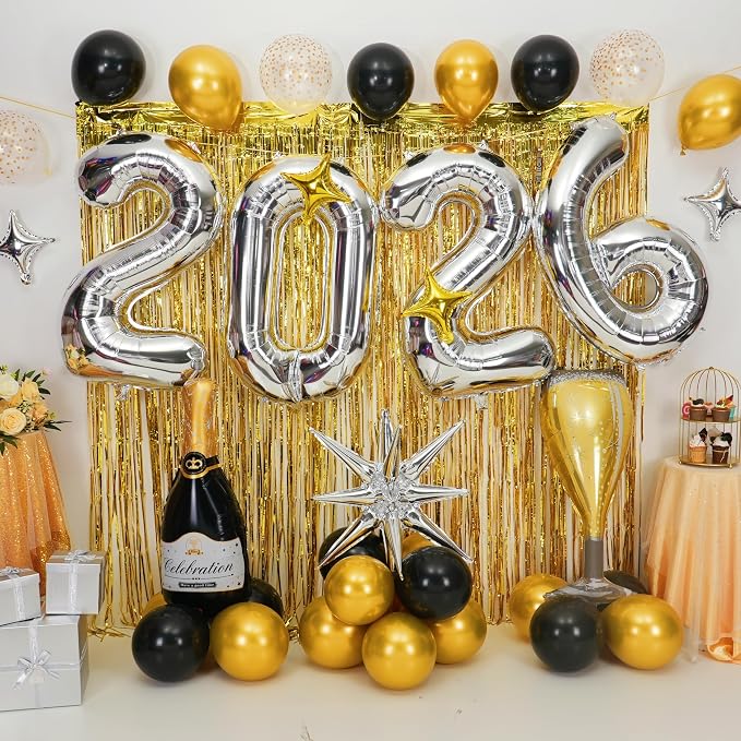 Silver 2026 Balloons, 40 Inch Number 2026 Silver Foil Balloons - Image 4