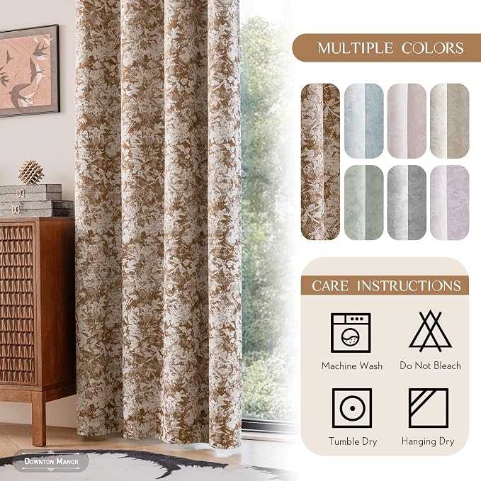 Beauoop Brown Floral Jacquard Blackout Curtains - Image 8