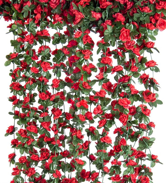 Artificial Flower Garland 6pcs 8.2ft Floral Rose Vine Decor, Hanging Faux Roses by PONKING