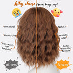 Nnzes Short Wavy Bob Wig with Bangs for Women Shoulder Length Curly Soft Chestnut Caramel Mix Synthetic Heat-Resistant Fiber Hair for Daily & Party Use