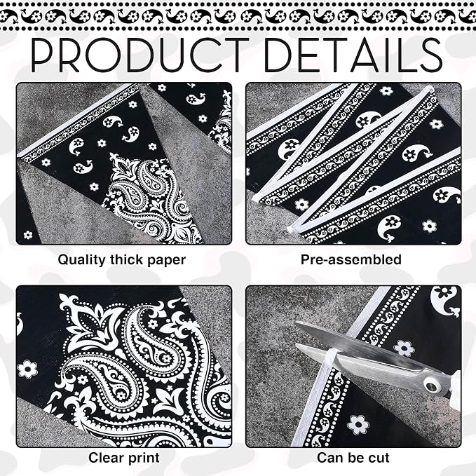 Boao 5 Pack Western Cowboy Party Decorations Bandana Pennant Banner Wild West - Image 3