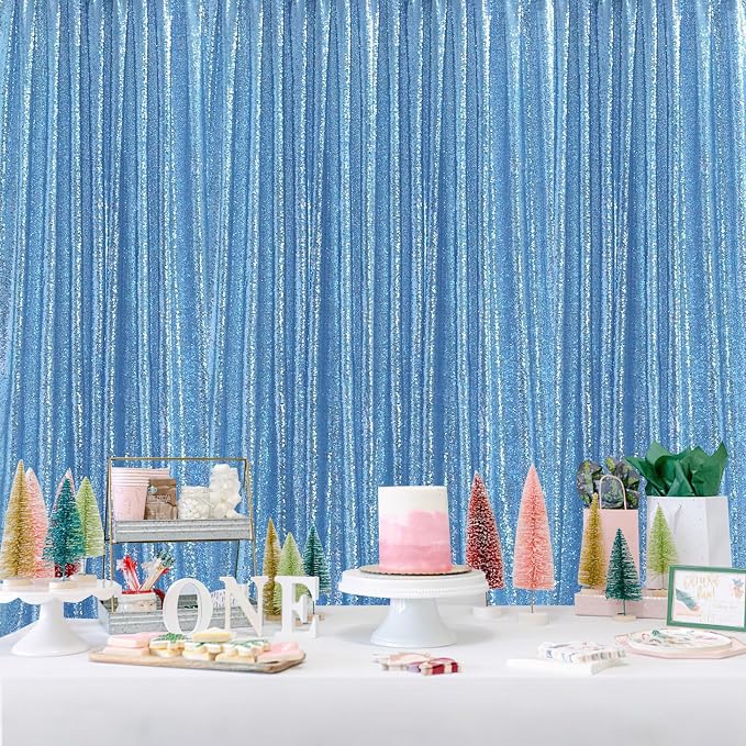 Sequin Backdrop Drapes 3 Panels Fabric Curtain 2FT x 8FT Baby Blue Wedding | - Image 5