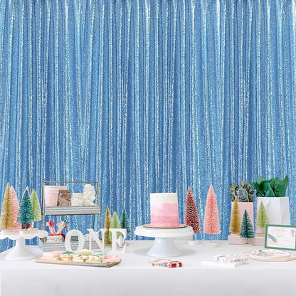 Sequin Backdrop Drapes 3 Panels Fabric Curtain 2FT x 8FT Baby Blue Wedding | - Image 5