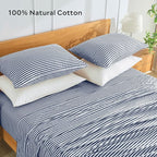 JELLYMONI 100% Natural Cotton Striped King Pillowcases Set, 2 Pack White and Dark Blue Stripes Pattern Printed Pillow Covers with Envelope Closure(Pillows are not Included)