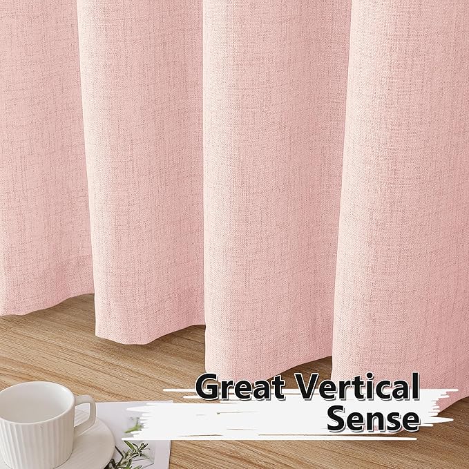 Tollpiz Linen Curtain Bedroom Rod Pocket Semi Sheer Curtains Burlap Light - Image 4