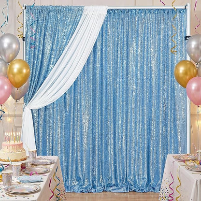 Baby Blue Sequin Backdrop Curtains 2 Pcs 3.3ftx8ft Sparkle Backdrop Fabric | by B-COOL